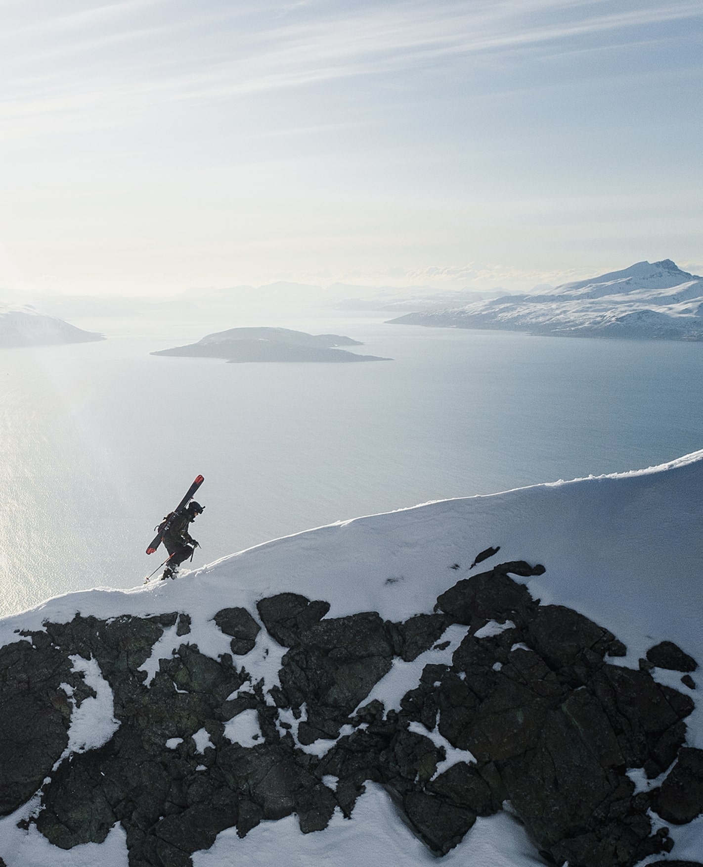 Person in ski touring climbing a mountain