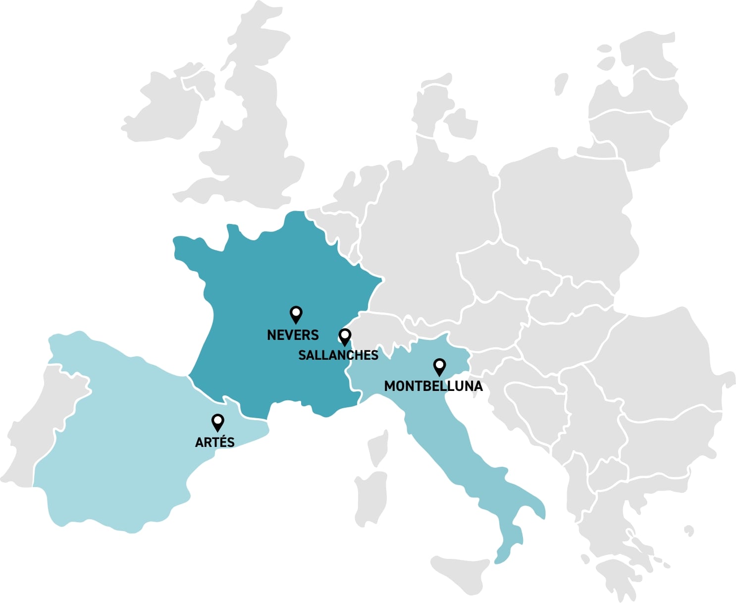 Carte des usines du groupe en Europe