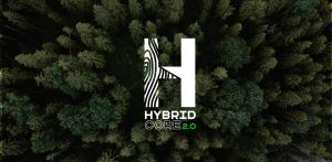 Forêt vue du dessus et logo Hybrid Core 2.0